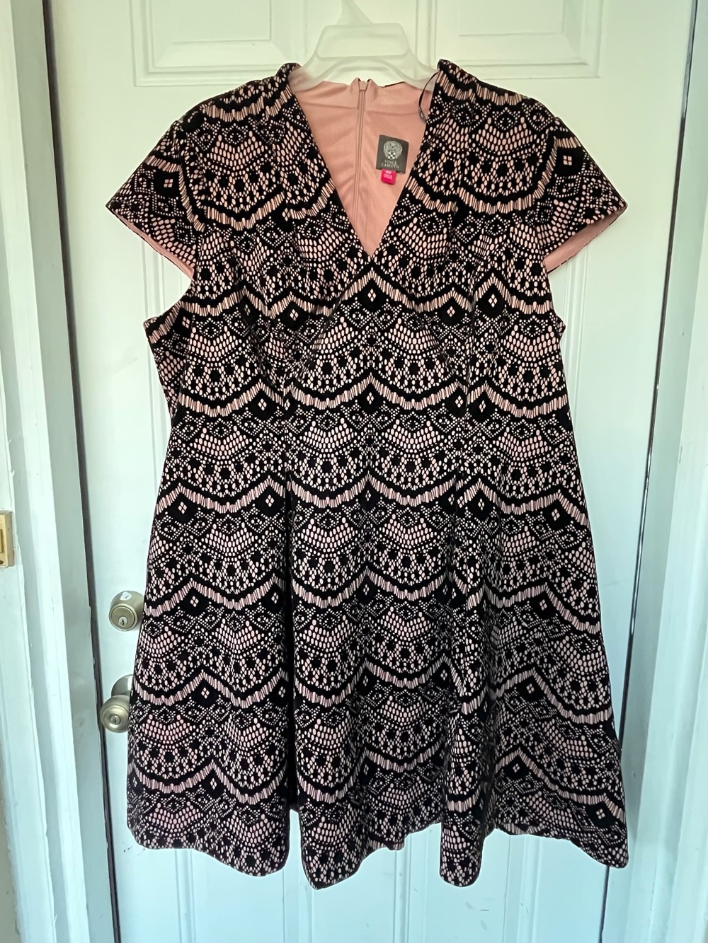 Plus size Black & Blush Patterned Fit-and-Flare Dress size 18.